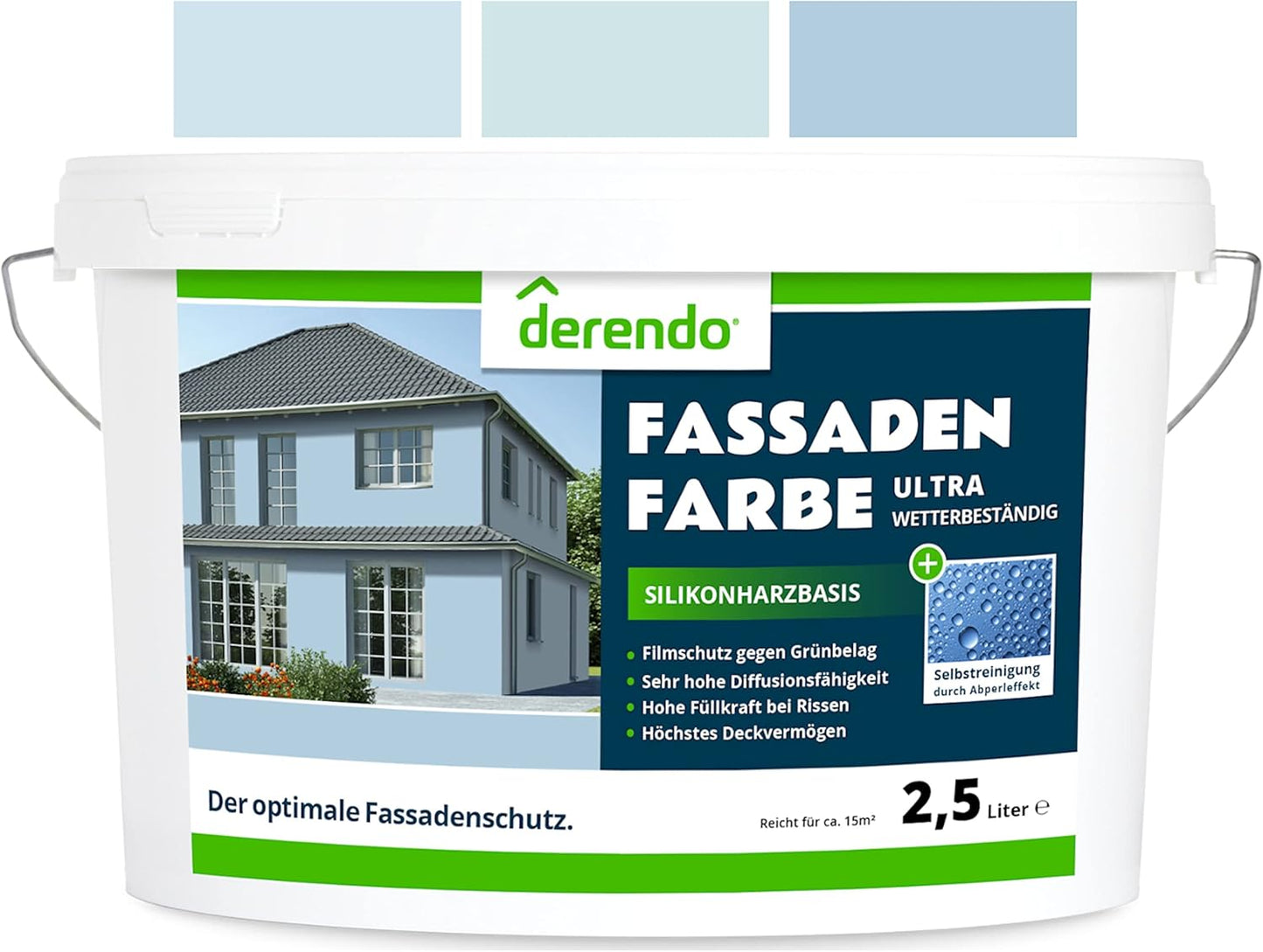 Derendo Fassadenfarbe Taubenblau mit ULTRA Wetterschutz und Abperleffekt